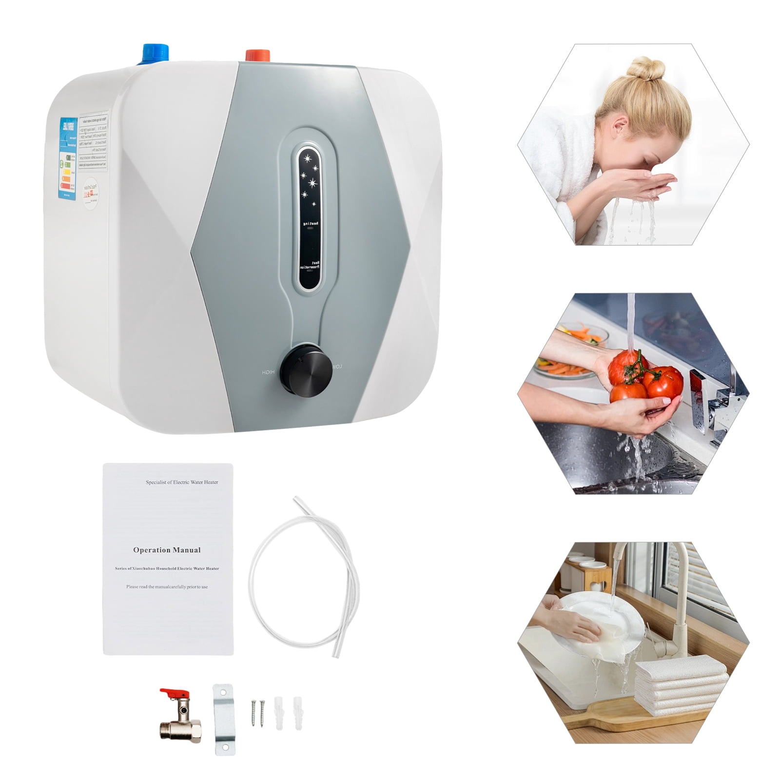 White 1500W Electric Instant Hot Water Heater Upper Water Onlet Small Water Tank for Garages Sinks Kitchens Apartments