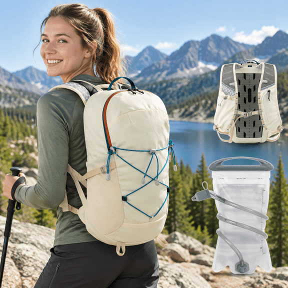 White 15L Lightweight Nylon Hydration Pack with 2L Water Bladder for Running Cycling Camping