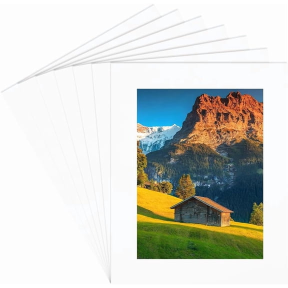 White 15Pcs 8x10 Photo Matting White Picture Mat Kit Hollow Rectangle Paper Pre Cut Display Showing Core Bevel Frame Backing Album Pack Accessories for 7 x 5in Photos Pictures Wall Artwork Decor