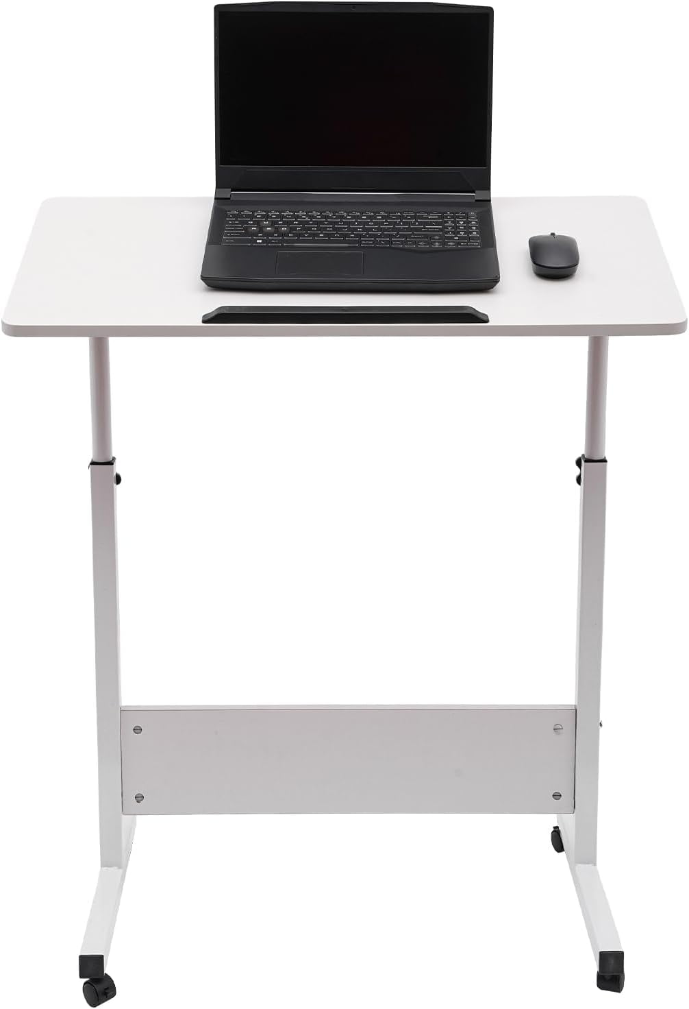 Height Adjustable Portable Small Spaces Standing Desk with 4 Wheels, White