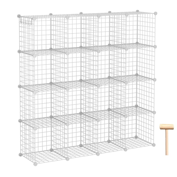 White 16 Cubes Metal Grid Modular Bookshelf Storage Organizer