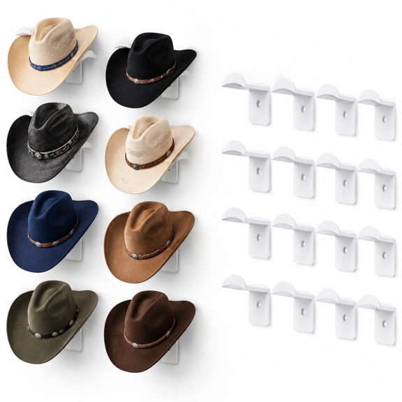 White 16 Pack 2.8 Inch Adhesive Hat Hooks Hardware Wall Organizer