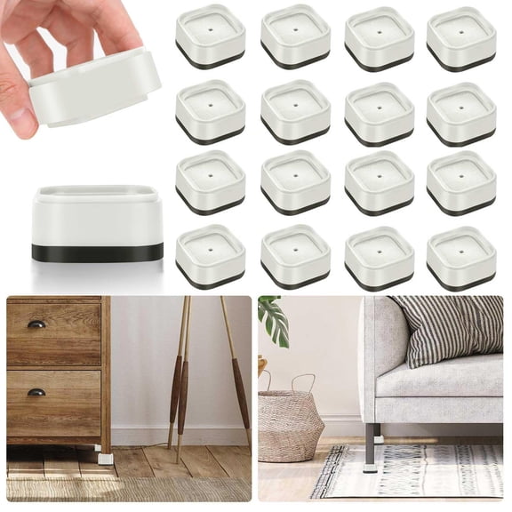 White 16 Pack Furniture Risers 1 Inch Heavy Duty Stackable Non-Slip Lift Blocks For Sofa Cabinet Bed Desk Chair
