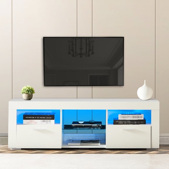 White - 16 - color LED System - Lounge Room - Modern Style and Easy - to - maintain TV Console