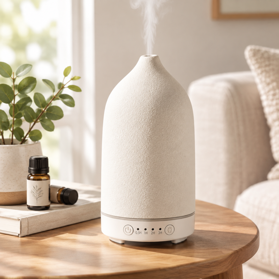 White 160ml Ceramic Oil Diffuser Cool Mist Humidifier for Home Bedroom Office
