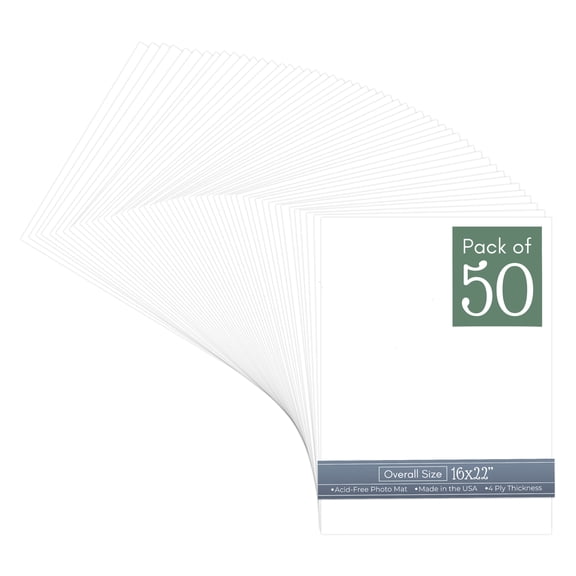 White 16x22 Uncut Art Mat Board - No Opening - 50 Mats