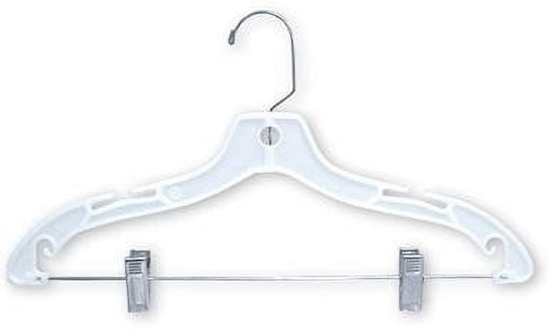 White 17" Plastic Suit Hanger w/Clips - Pack of 25