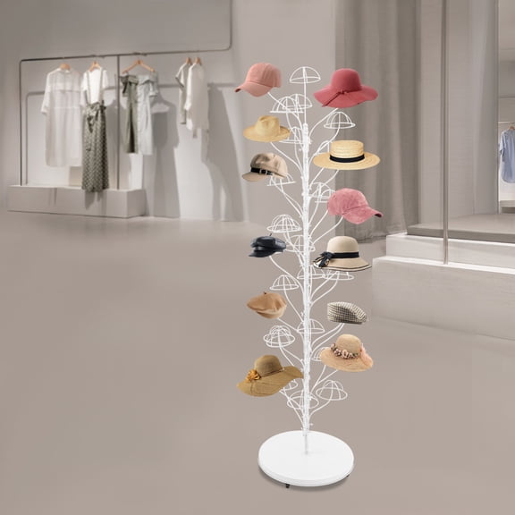 White 175cm 35 Hat Display Rack Pulley 19.69 Inch Base Movable Hat Rack With Brake Roller