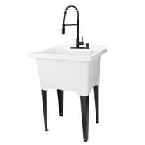 White 18 Gallon Utility Sink with Black Coil Pull-Down Faucet Luxe Edition