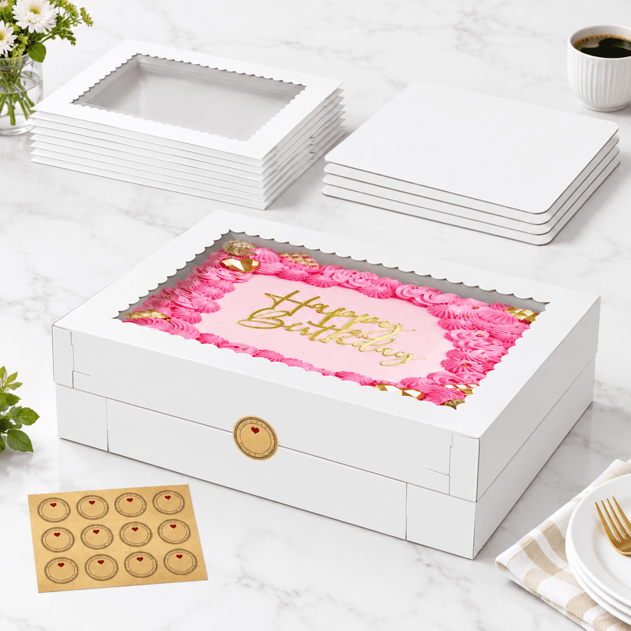White 19×14×4 Inch Rectangular Paper Cake Boxes with Window for Bakery ...