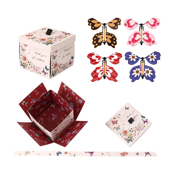 (White) 1Pack Flying Butterfly Surprise Gift Box Butterfly Explosion Gift Box Pink DIY Exploding Prank Case For Birthday Wedding Xmas