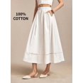 thumbnail image 1 of White 2 100% Cotton A-Line Midi Skirt With Lace Hem And Side Pockets, 1 of 8