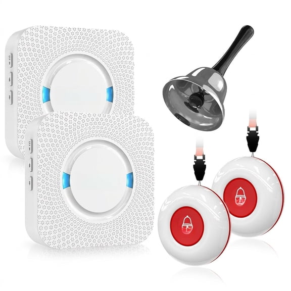 White 2+2+1 Wireless Caregiver Pager Hand Call Bell for Seniors Patients
