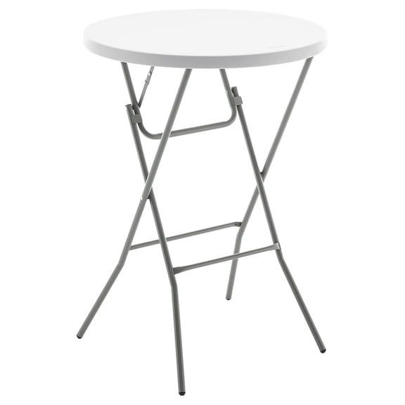White 2.63 Ft 32in Round Plastic Bar Height Folding Table 330lb Weight Capacity Indoor Outdoor Accessory for Patio Backyard Dining Wedding Standing Party Events Home, Thick Top Metal Frame