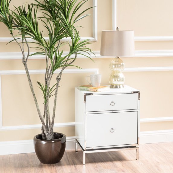 White 2 Bedside Cabinet With Modern Style - , Compact Size Table 2 Drawers & Compact, Elegant