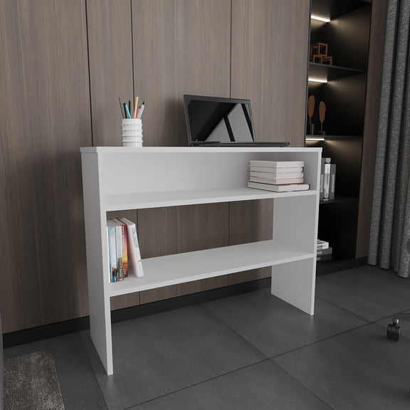 White 2 Console Table, 39" Wide, Narrow Entryway Table With Ample Storage For Shoe Rack - Serves As Practical Entryway, Hallway, Living Room