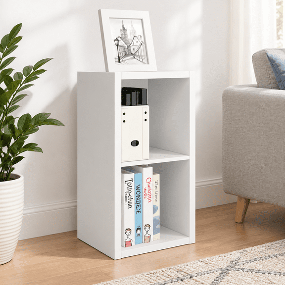 White 2 Cube 11in Thick Border Engineered Wood Storage Shelf Unit