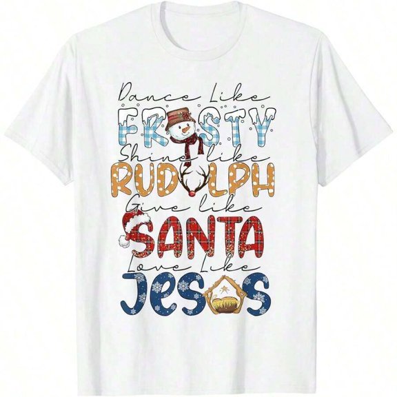White 2 Dance Like Frosty Shine Like Rudolph Graphic T-Shirt For Women - Festive Christmas Text Design