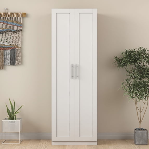 White 2-Door 3-Partition Wardrobe / Durable Frame and Easy - to - Clean Finish
