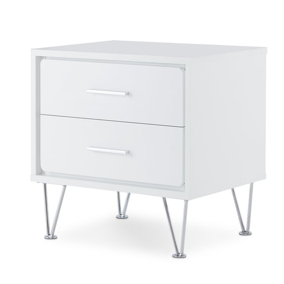 White 2-Drawer Accent Table with Hairpin Legs White + White + Primary Living Space + Modern + Drawers + Rectangular + Wood+Metal + Hairpin