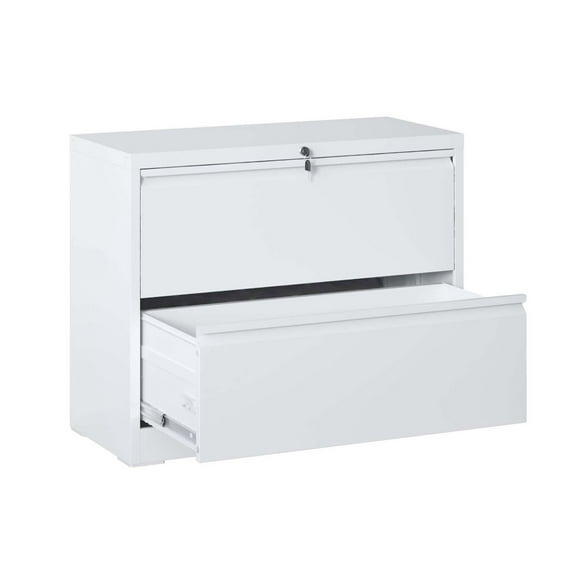 White 2 Drawer File Cabinet, Lockable Lateral File Cabinet for Office