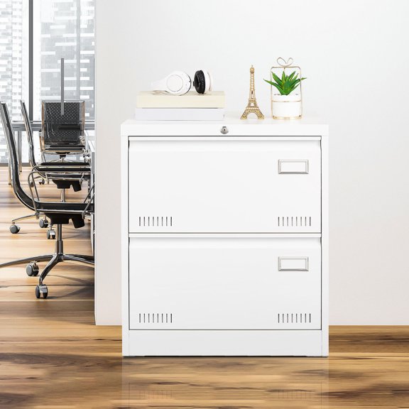 White 2 Drawer Metal Cabinet - Accommodate Same Type Files - Office Space - Utilize Space Efficiently