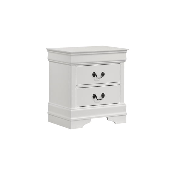 White 2-Drawer Nightstand - Bedroom Furniture with Metal Glides & Trim