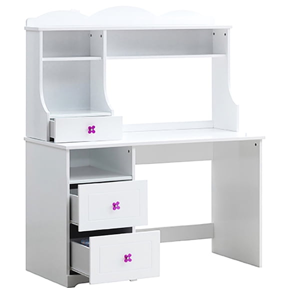 White 2-Drawer Office Desk | For Writing, Studying and Working | Single Floral Plastic Pull-Knob Design