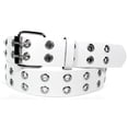 thumbnail image 1 of White 2 Holes Row Silver Grommets Bonded Leather Belt Removable Buckle, 1 of 2