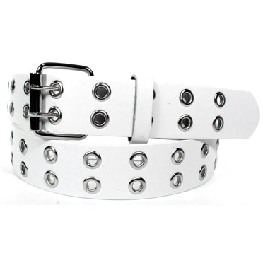 Tinatin Leather Belt with Silver Grommets and Buckle