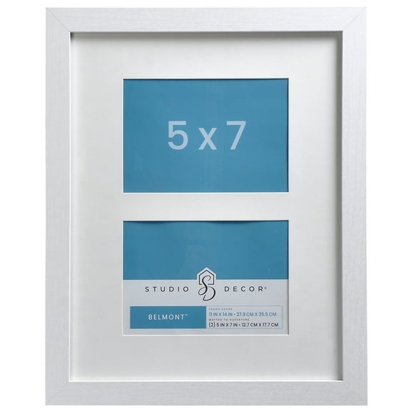 White 2-Opening Belmont Frames by Studio Decor – Holds Two 5" x 7" Photos or One 11" x 14" Print - White Mat - Horizontal or Vertical Wall Display - 6 Pack
