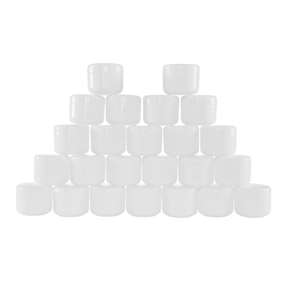 White 2 Ounce Plastic Jar Containers, 24 Pack of Storage Jars with Inner and Outer Lid By Stalwart Travel, Cosmetic, Liquid, Makeup, Organization