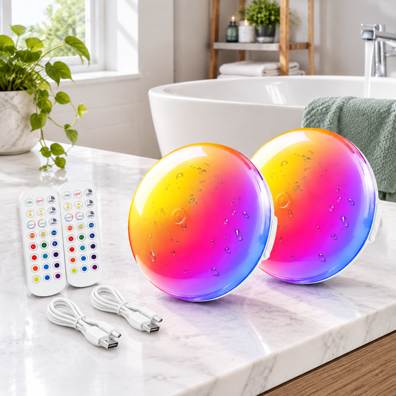 White 2 Pack 6" Rechargeable IP65 Waterproof Bathroom Shower Wall Light
