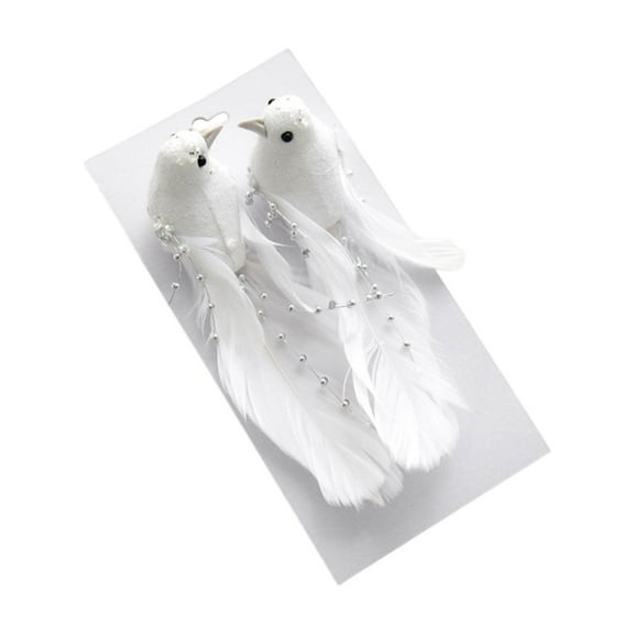 White 2-Pack Faux Flying Bird Ornaments, Colorful Feather Foam Birds With Clip, White Yellow Pink, Christmas Tree Decoration, Realistic Garden-Themed Holiday Decor