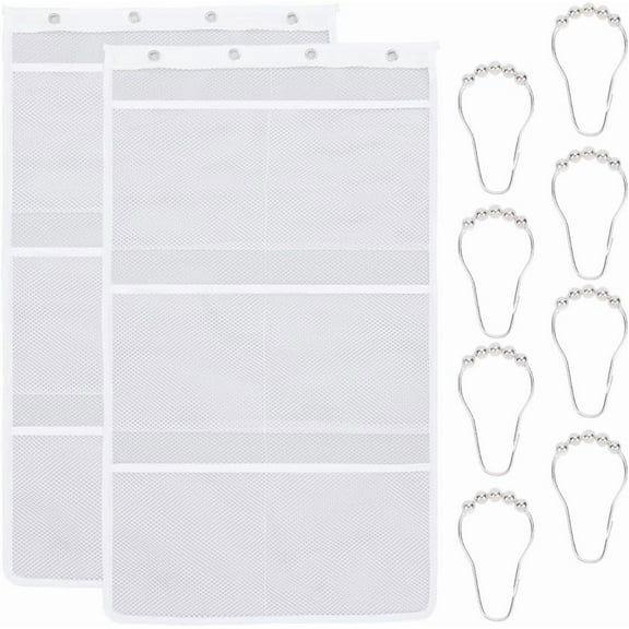 White 2 Pack Mesh Showers Caddy Bag Hanging Mesh Shower Organizer 6 Pockets with Quick Drying Portable Space Saving Bathroom Organizer for Soap Shampoo Loofah Cruise Ship Essentials