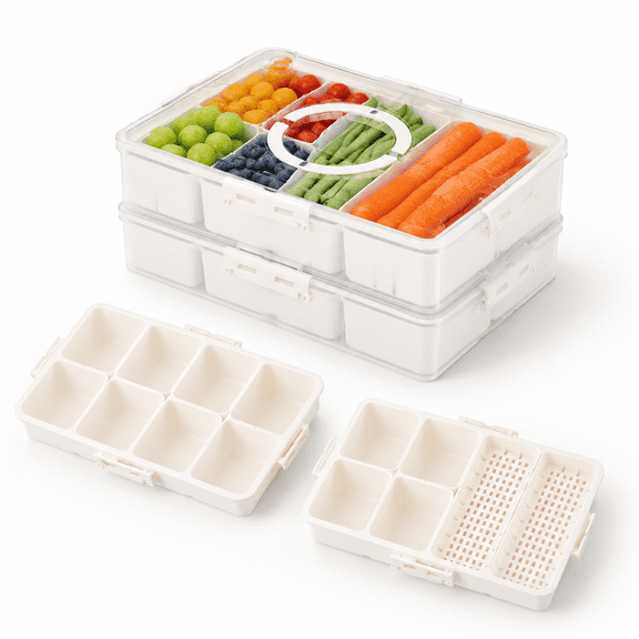 White 2 Pack Stackable 14-Compartment Snackle Box Food Storage Container