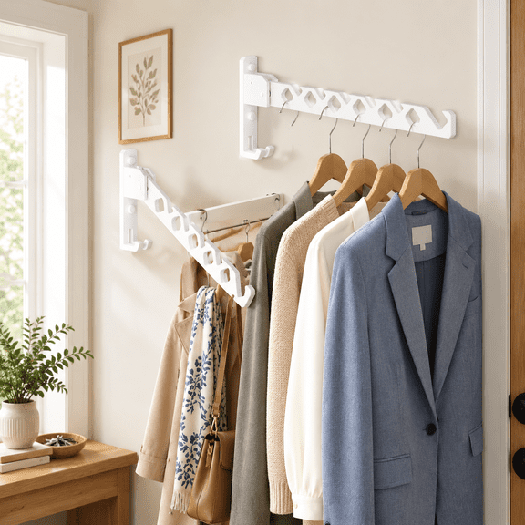 White 2-Pack Wall Mounted Retractable Folding Coat Hooks, Aluminium Space Saving Organizer