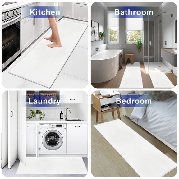 White 2 Pieces Non-Slip Kitchen Mat Set Modern Simple White Backdrop Soft Door Mat with Rubber Backing,Dirtproof Rugs for Entrance Doorway 19.7x31.5in+19.7x47.2in