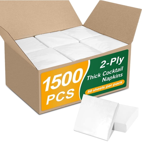 White 2-Ply Paper Cocktail Napkins 4.5 x 4.5 Inch Bulk Pack of 1500