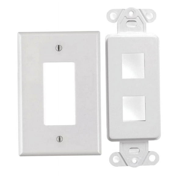 White 2 Port Decora Keystone Snap-in Jack Modular Wall Insert Cover Plate (1/pk)