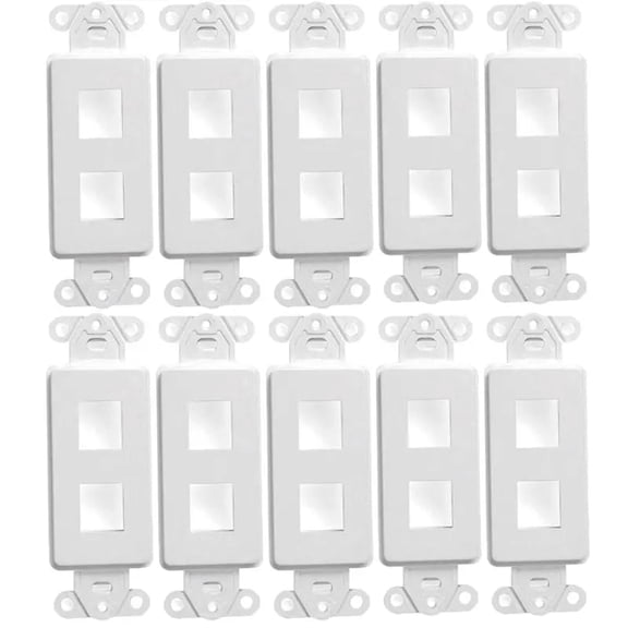 White 2-Port Keystone Jack Wall Plate Insert HDMI RJ45 Cat 6, Ethernet, RG6 Coax, Banana Plug (10 Pack)