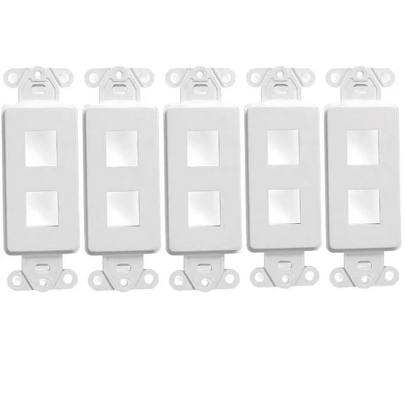 White 2-Port Keystone Jack Wall Plate Insert HDMI RJ45 Cat 6, Ethernet, RG6 Coax, Banana Plug (5 Pack)
