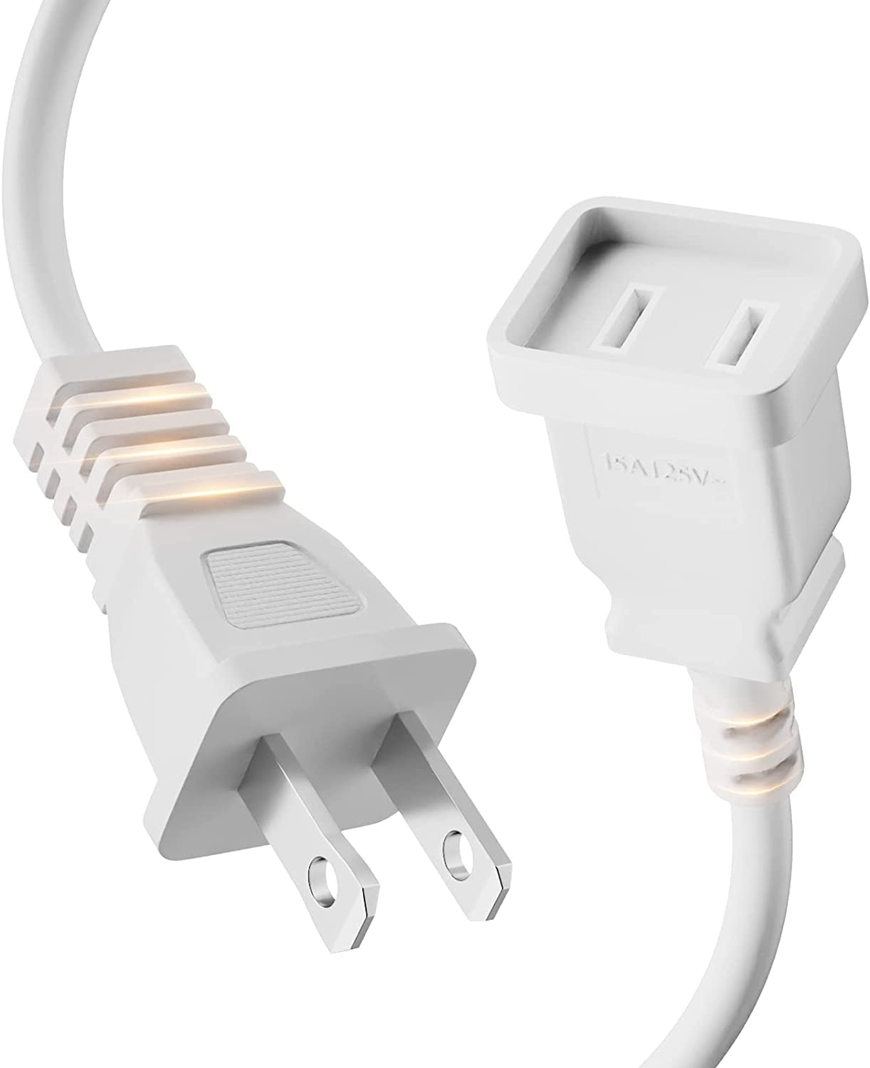 White 2 Prong Power Extension Cord 10ft, Short US MaleFemale Single