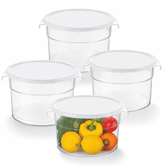 White 2 Qt 4-Pack Round Polycarbonate Food Storage Dough Proofing Containers with Lids