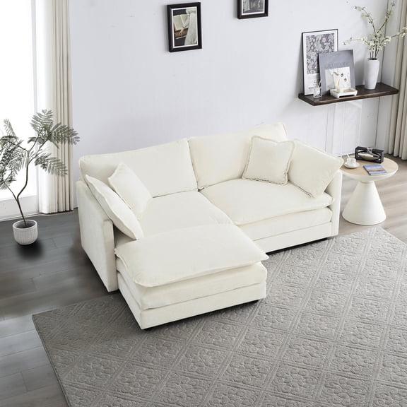 White 2 - Seater Chenille Sofa with Ottoman/Convenient Seating for Small Living Areas
