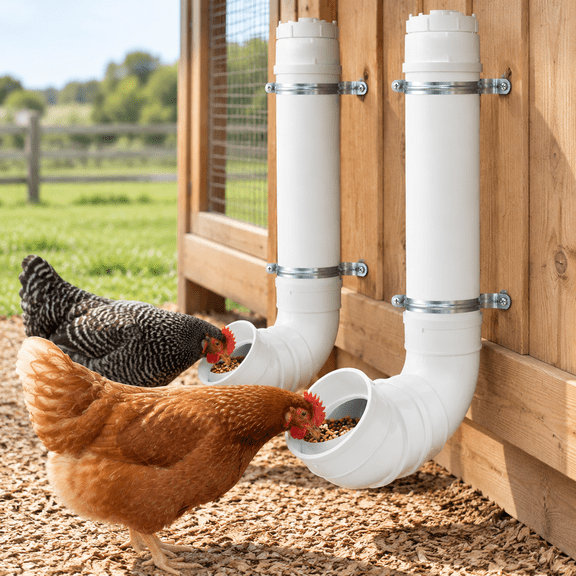 White 2 Set No Waste Automatic Large Capacity Poultry Feeder
