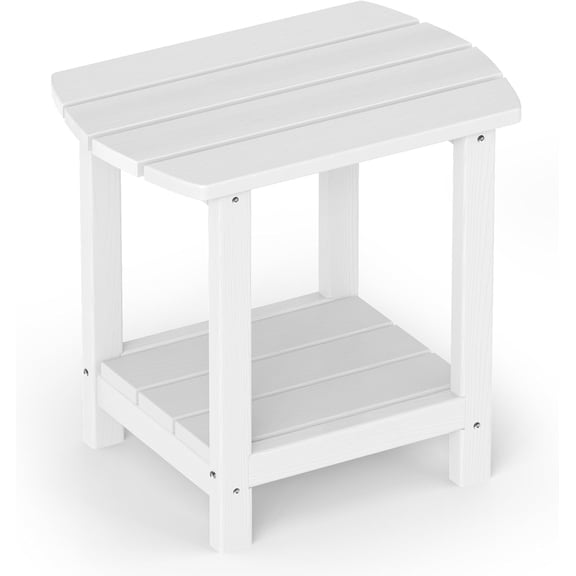 White 2-Tier HDPE Weatherproof Patio Accent Stand, Easy Assembly Outdoor Storage End Table, Sturdy Adirondack Side Furniture, Fade Resistant Small Outdoor Side Stand for Garden, Balcony, Porch,