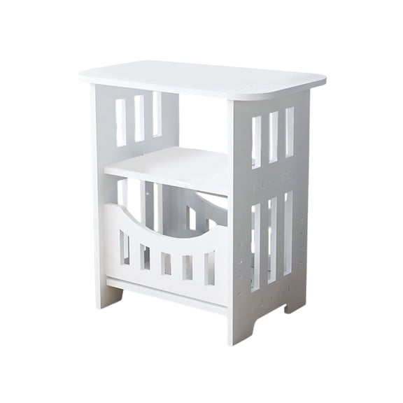White 2-Tier PVC Mini Bedside Table, Sofa Side End Table for Bedroom Dorm