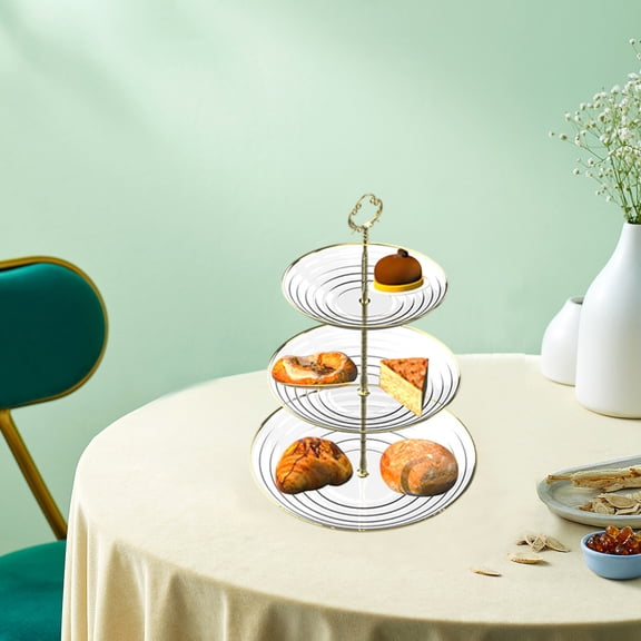 White 2-Tier Plastic Cake Stand | 10.2x10.2x13.7in Stackable Dessert Display Tray | Multi-Layer Fruit Serving Stand for Living Room Coffee Table | Detachable Snack Tray for Parties & Picnics