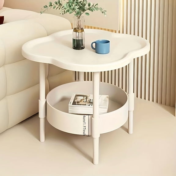 White 2-Tier Round Side Table with Storage Shelf - Curved Modern Design for Bedside/Living Room/Office - Space-Saving Mother's Day Gift & Home Decor